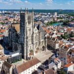 Aerial view of Saint Etienne Cathedral in Meaux, near the Marne River in Seine et Marne,