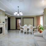 Classic living room interior design with marble floor