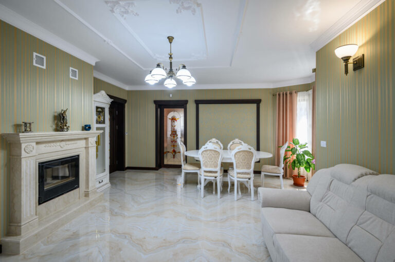 Classic living room interior design with marble floor