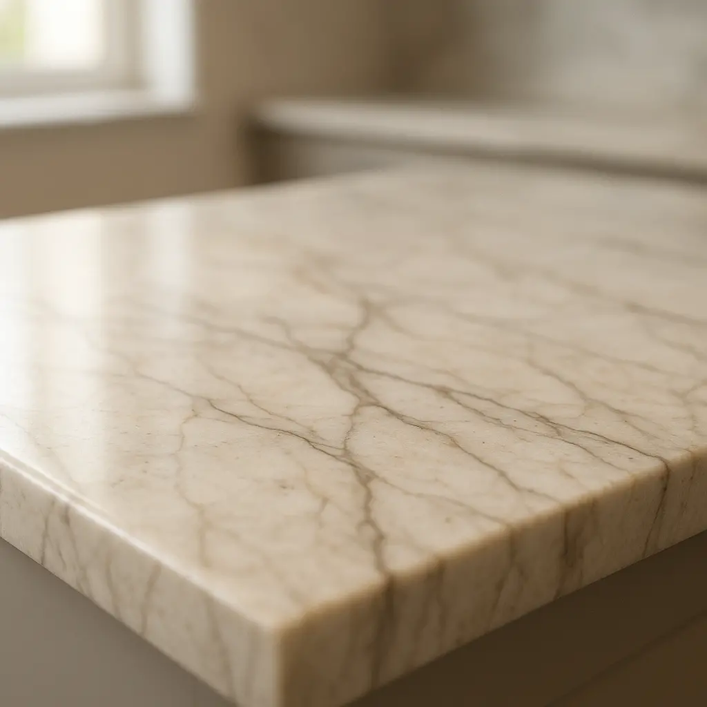 Luxury marble kitchen countertop with natural veining and polished finish